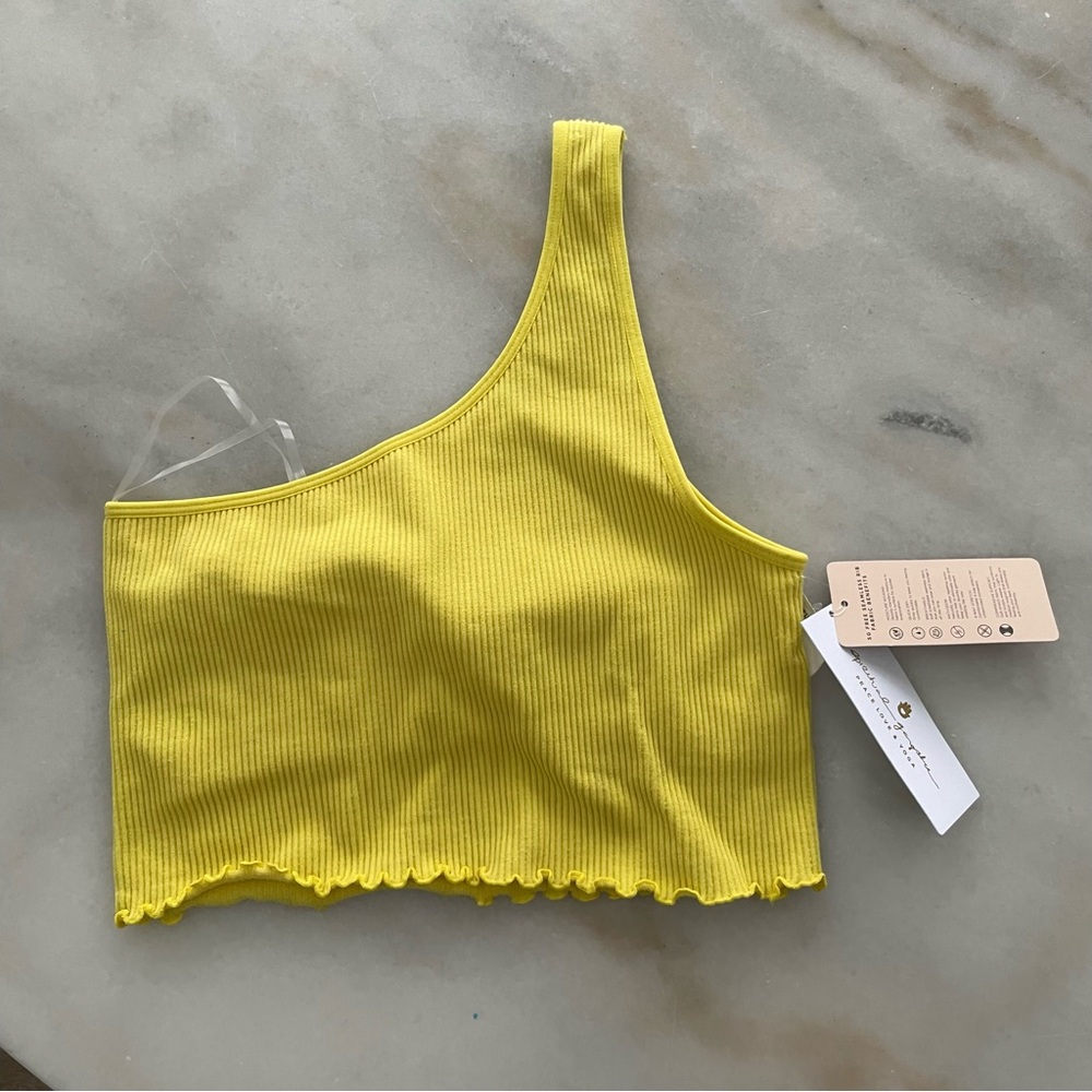 NWT Spiritual Gangster Yellow One-Shoulder Ribbed Top size M/L